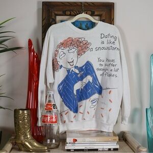 Vintage 80s dating is like a snowstorm winter humor graphic crewneck